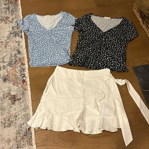 SHEIN summer white skirt & Love Wins dark blue med. light blue small top spandex